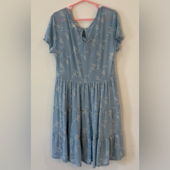 Knitworks Girls Blue Daisy Mesh Overlay Layered Slip Dress 2-Piece Set Size 10 - Picture 2 of 5
